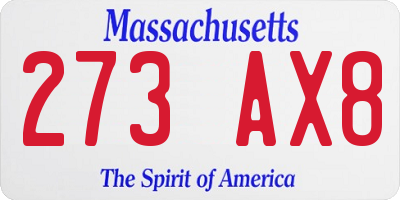 MA license plate 273AX8