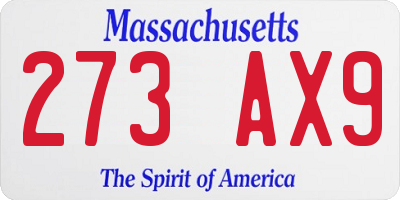 MA license plate 273AX9