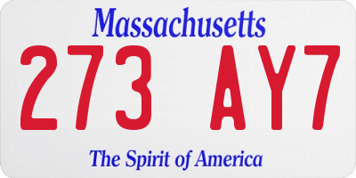 MA license plate 273AY7