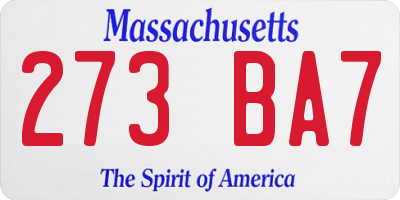 MA license plate 273BA7