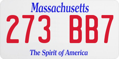 MA license plate 273BB7
