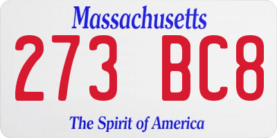 MA license plate 273BC8