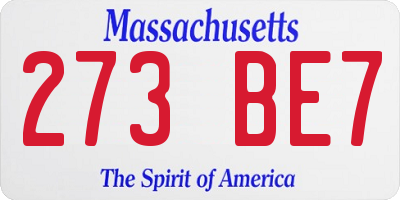 MA license plate 273BE7