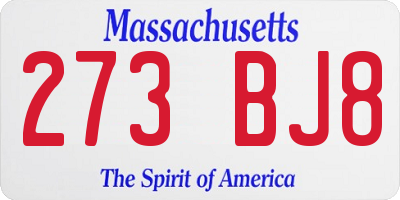 MA license plate 273BJ8