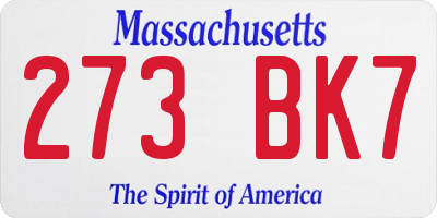 MA license plate 273BK7