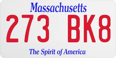 MA license plate 273BK8
