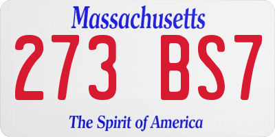 MA license plate 273BS7