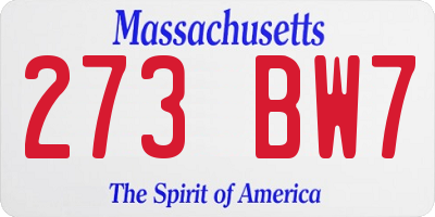 MA license plate 273BW7