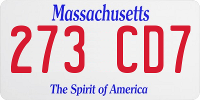 MA license plate 273CD7