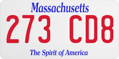 MA license plate 273CD8