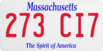 MA license plate 273CI7