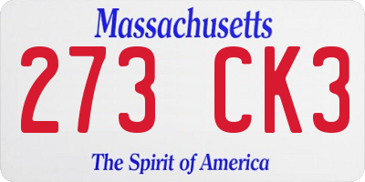 MA license plate 273CK3