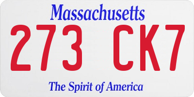 MA license plate 273CK7