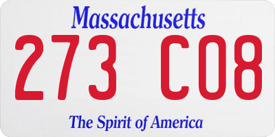 MA license plate 273CO8
