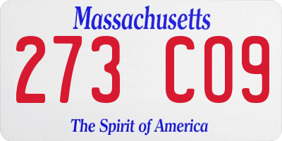 MA license plate 273CO9