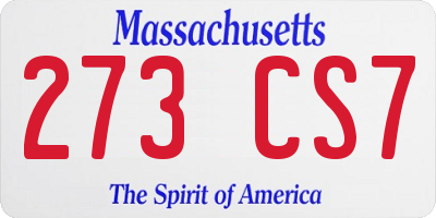 MA license plate 273CS7