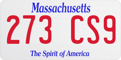 MA license plate 273CS9