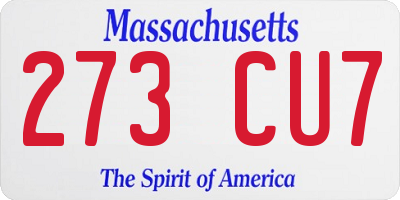 MA license plate 273CU7
