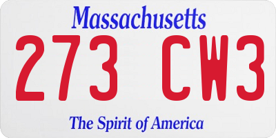MA license plate 273CW3