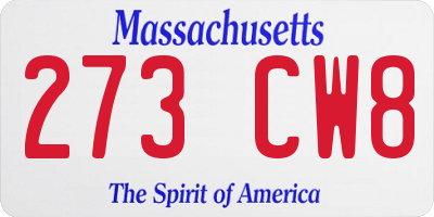 MA license plate 273CW8