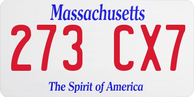 MA license plate 273CX7