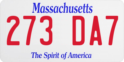 MA license plate 273DA7
