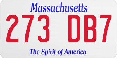 MA license plate 273DB7