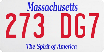 MA license plate 273DG7