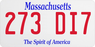 MA license plate 273DI7