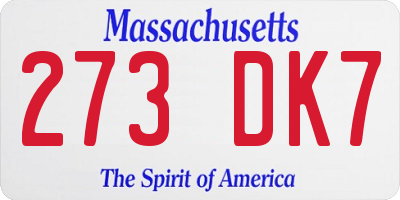 MA license plate 273DK7