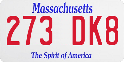 MA license plate 273DK8