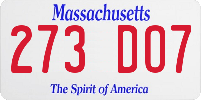 MA license plate 273DO7