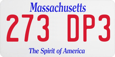 MA license plate 273DP3