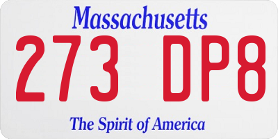MA license plate 273DP8