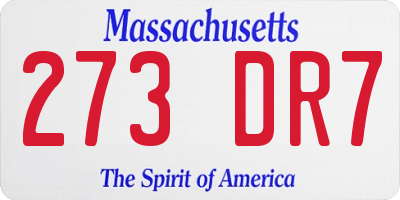 MA license plate 273DR7