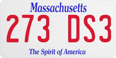 MA license plate 273DS3
