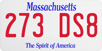 MA license plate 273DS8