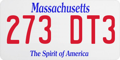 MA license plate 273DT3