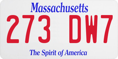 MA license plate 273DW7