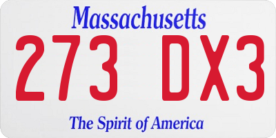 MA license plate 273DX3