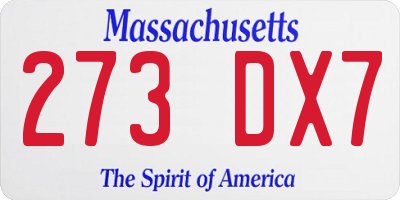 MA license plate 273DX7