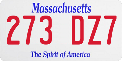 MA license plate 273DZ7