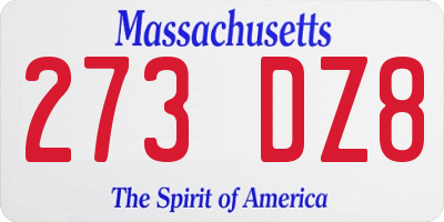 MA license plate 273DZ8