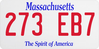 MA license plate 273EB7