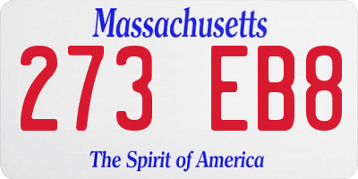 MA license plate 273EB8