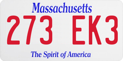 MA license plate 273EK3