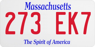 MA license plate 273EK7