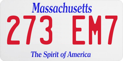 MA license plate 273EM7