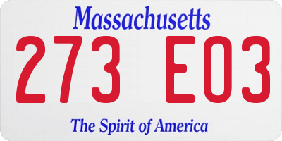 MA license plate 273EO3