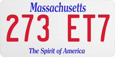 MA license plate 273ET7